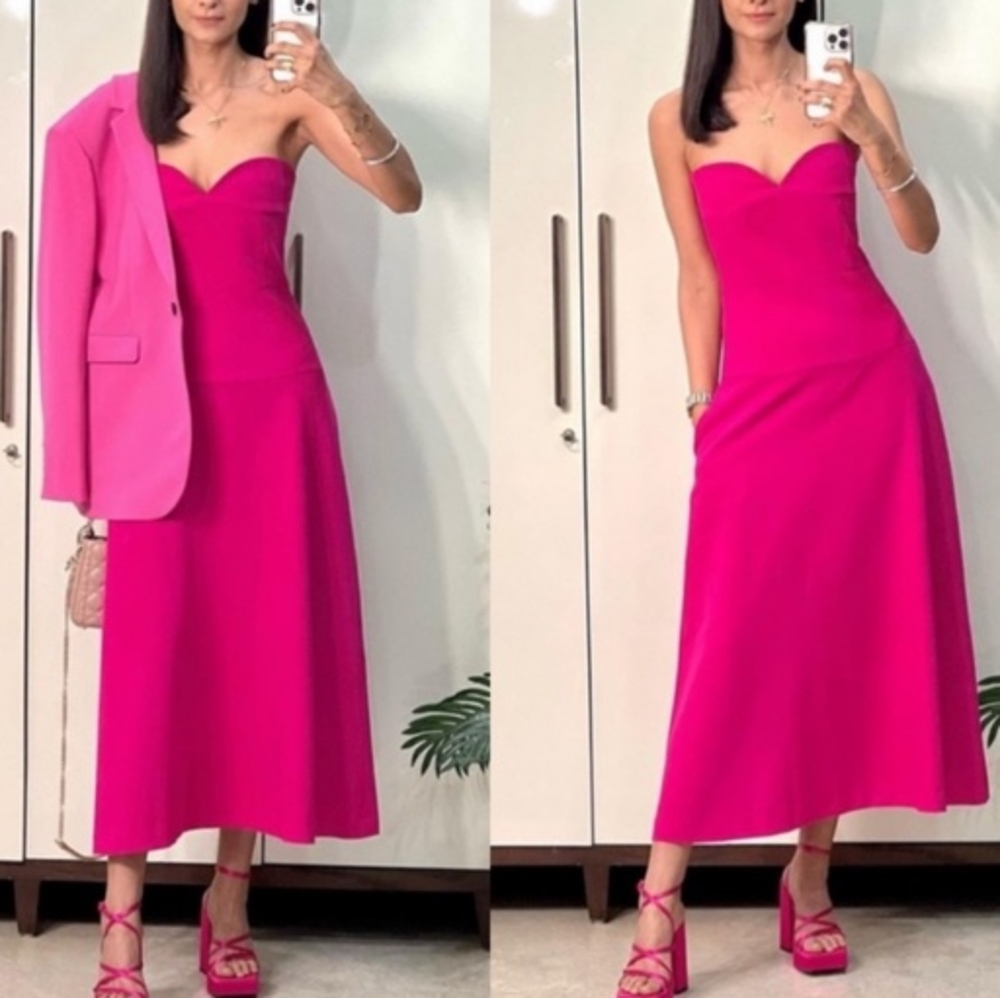 Zara bustier midi dress fuschia/pink Size S & M. BNWT - Picture 10 of 10